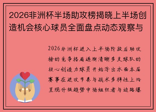 2026非洲杯半场助攻榜揭晓上半场创造机会核心球员全面盘点动态观察与深度分析